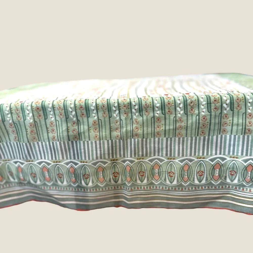 Baar & Beards Vintage Elegant Silk Green and White Floral‎ printed Scarf